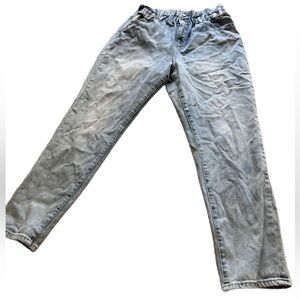 Almost Famous Women's Light Blue Jeans Paperbag Waist Large Button Fly EUC